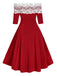 1950ER SCHULTERFREI SPITZE HALBE ÄRMEL KLEID