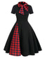 1950ER PLAID BOW PATCHWORK SWING KLEID