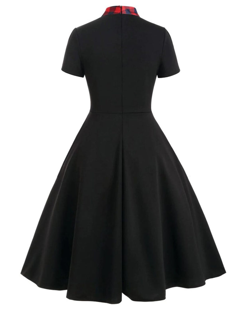 1950ER PLAID BOW PATCHWORK SWING KLEID