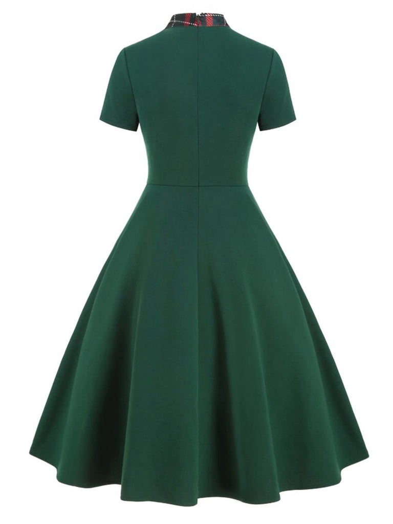 1950ER PLAID BOW PATCHWORK SWING KLEID