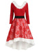 Rot 1950er Weihnachten Spitze Patchwork Blumen Pelzig Kleid