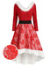 Rot 1950er Weihnachten Spitze Patchwork Blumen Pelzig Kleid