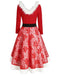 Rot 1950er Weihnachten Spitze Patchwork Blumen Pelzig Kleid
