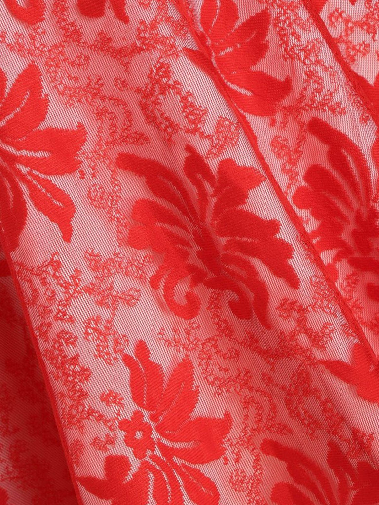 Rot 1950er Weihnachten Spitze Patchwork Blumen Pelzig Kleid