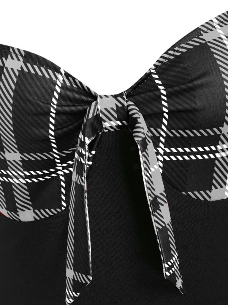 1950ER LANGE ÄRMEL PATCHWORK PLAID KLEID