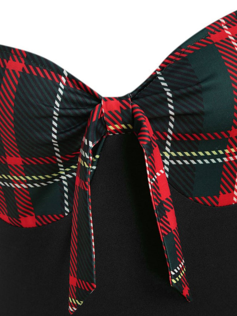 1950ER LANGE ÄRMEL PATCHWORK PLAID KLEID