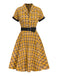 GELB 1950ER PLAID GÜRTEL BLUSE KLEID