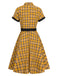 GELB 1950ER PLAID GÜRTEL BLUSE KLEID