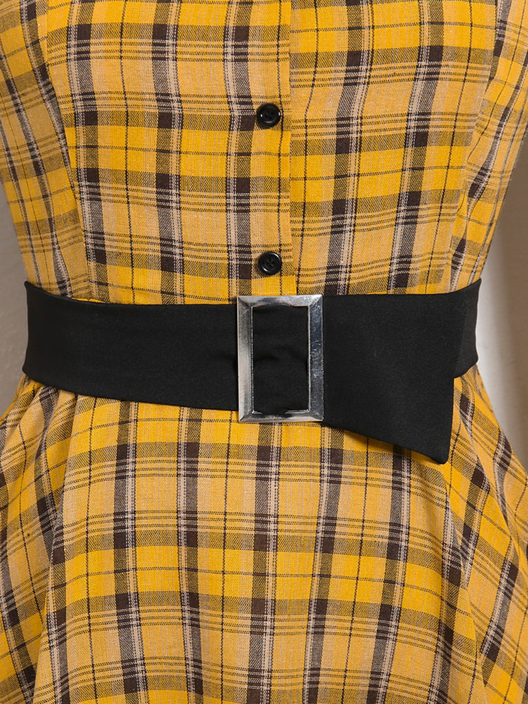 GELB 1950ER PLAID GÜRTEL BLUSE KLEID