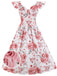 1950ER BLUMEN KURZ ÄRMEL V-AUSSCHNITT SWING KLEID