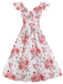 1950ER BLUMEN KURZ ÄRMEL V-AUSSCHNITT SWING KLEID