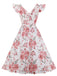 1950ER BLUMEN KURZ ÄRMEL V-AUSSCHNITT SWING KLEID