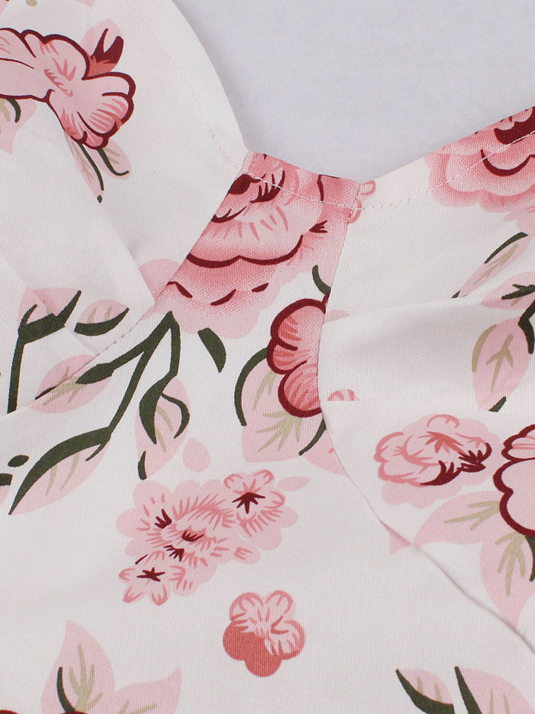 1950ER BLUMEN KURZ ÄRMEL V-AUSSCHNITT SWING KLEID