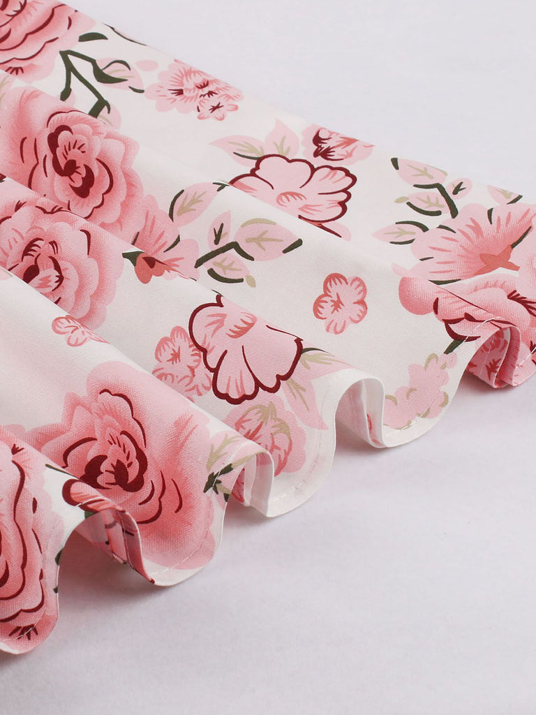 1950ER BLUMEN KURZ ÄRMEL V-AUSSCHNITT SWING KLEID