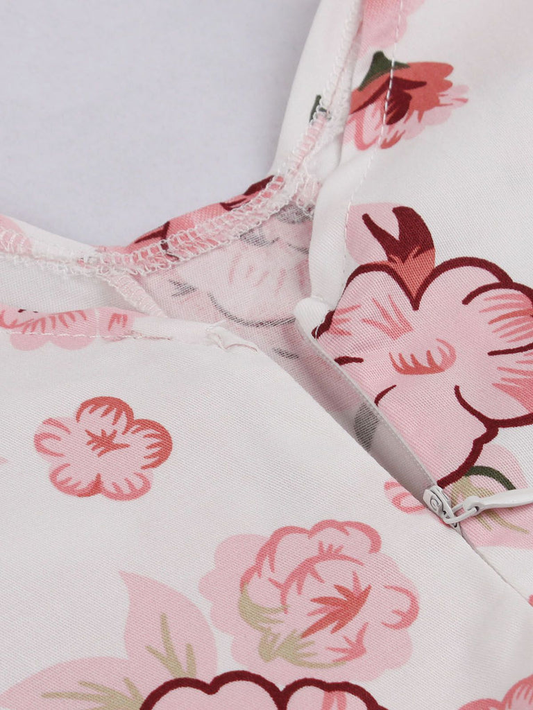 1950ER BLUMEN KURZ ÄRMEL V-AUSSCHNITT SWING KLEID