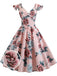 1950ER BLUMEN KURZ ÄRMEL V-AUSSCHNITT SWING KLEID