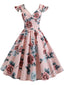 1950ER BLUMEN KURZ ÄRMEL V-AUSSCHNITT SWING KLEID