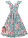 1950ER BLUMEN KURZ ÄRMEL V-AUSSCHNITT SWING KLEID