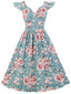 1950ER BLUMEN KURZ ÄRMEL V-AUSSCHNITT SWING KLEID