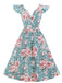 1950ER BLUMEN KURZ ÄRMEL V-AUSSCHNITT SWING KLEID