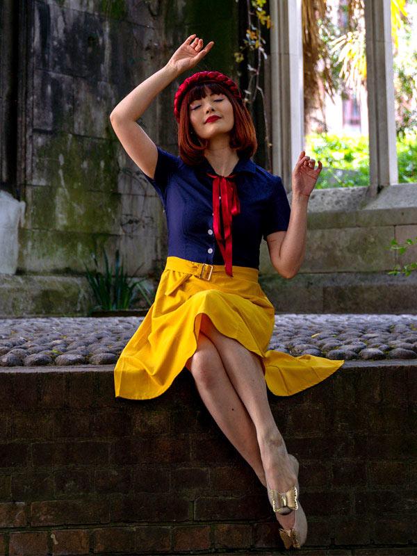 1950ER PATCHWORK V-AUSSCHNITT KURZARM SWING KLEID