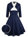 2PCS Marineblau 1950er Tupfen Patchwork Swing Kleid