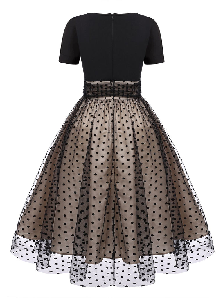 1950ER PATCHWORK KURZARM DOT SWING KLEID