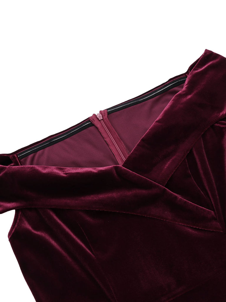 WEINROT SCHULTERFREI PENCIL KLEID