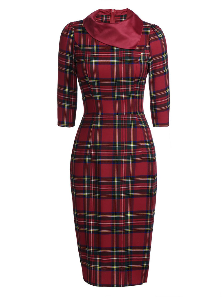 [CZ Lager] Rot 1960er Karos Figurbetont Kleid