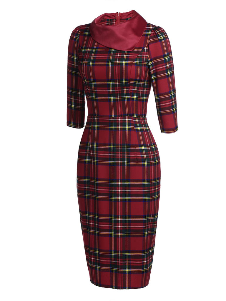 [CZ Lager] Rot 1960er Karos Figurbetont Kleid