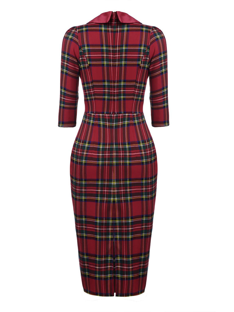 [CZ Lager] Rot 1960er Karos Figurbetont Kleid