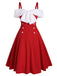 Rot 1950er Weihnachten Bogen Kalte Schulter Swing Kleid