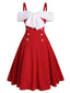 Rot 1950er Weihnachten Bogen Kalte Schulter Swing Kleid