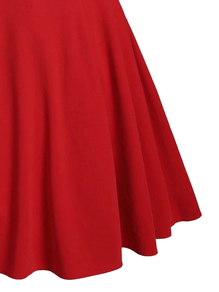 Rot 1950er Weihnachten Bogen Kalte Schulter Swing Kleid