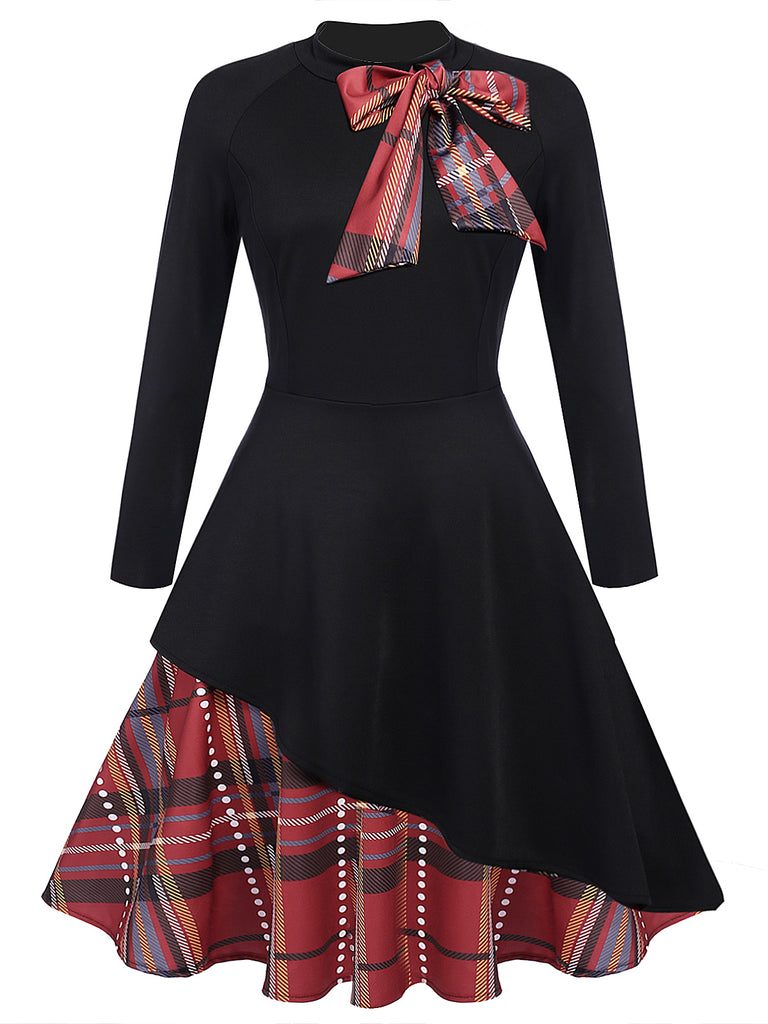 1950ER PATCHWORK BOW PLAID SWING KLEID