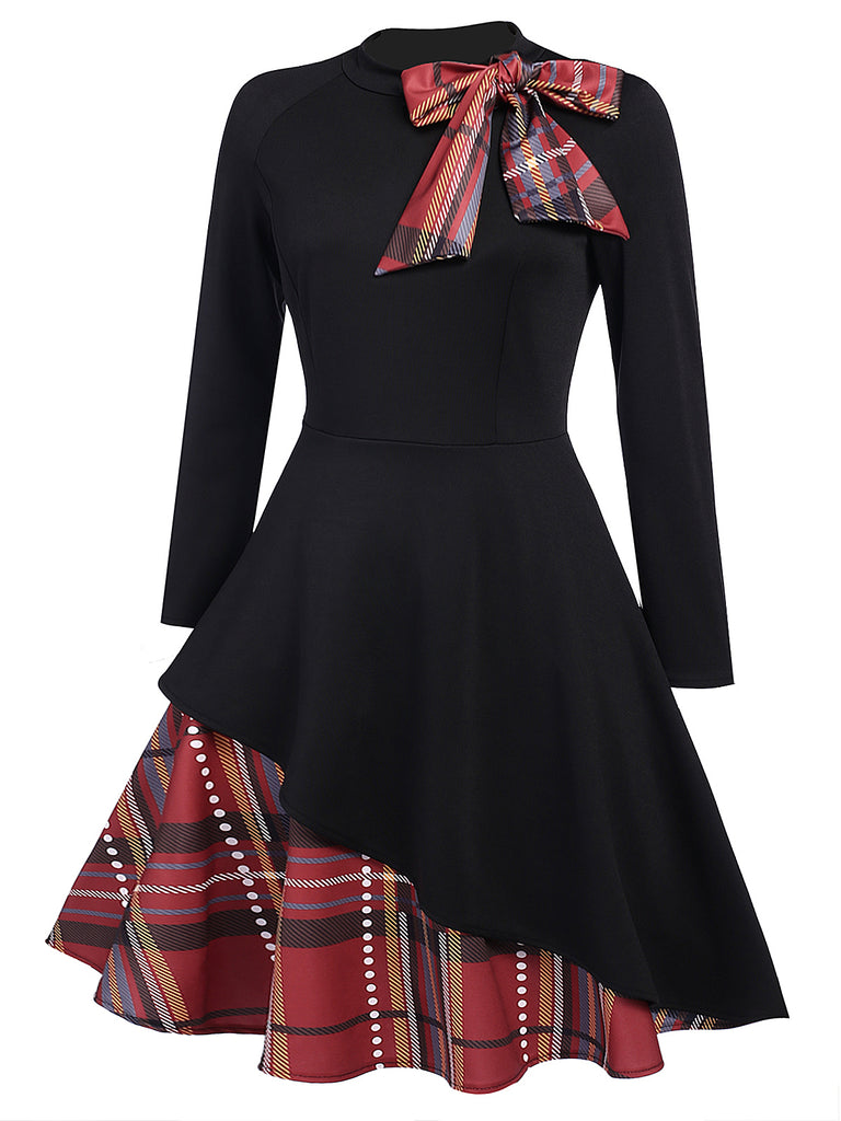 1950ER PATCHWORK BOW PLAID SWING KLEID