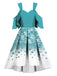 Blau 1950er Schneeflocke Schulterfreies Kleid