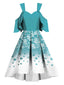 Blau 1950er Schneeflocke Schulterfreies Kleid