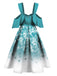 Blau 1950er Schneeflocke Schulterfreies Kleid