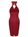 ROT VINTAGE NECKHOLDER BOW PENCIL KLEID