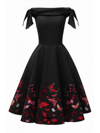 1950ER VINTAGE SCHULTERFREI SCHMETTERLING KLEID