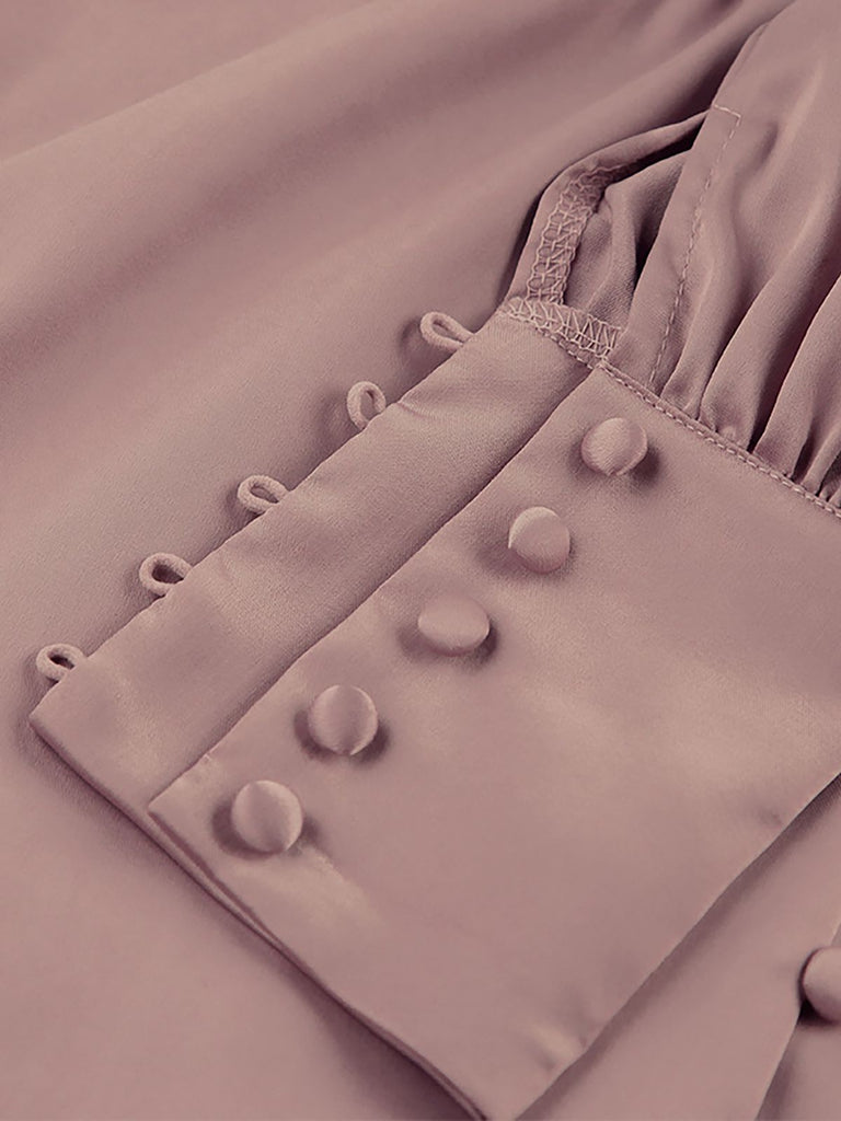[Vorverkauf] Beige 1940er Solide Seide Geknöpft Tee Kleid