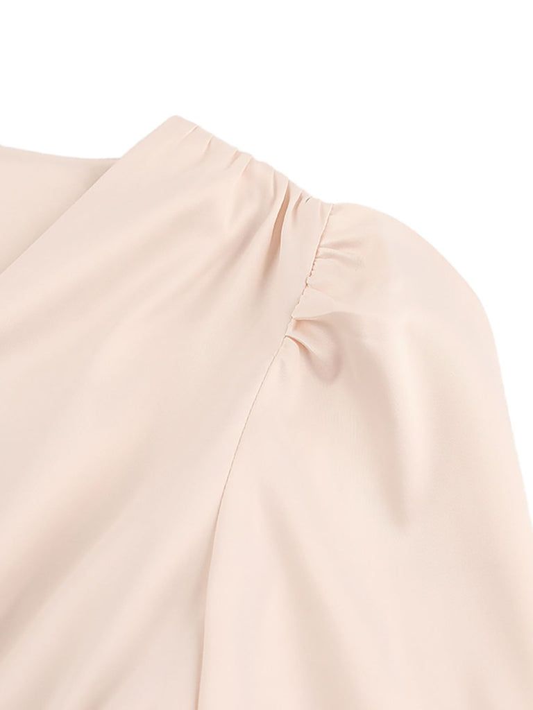 [Vorverkauf] Beige 1940er Solide Seide Geknöpft Tee Kleid