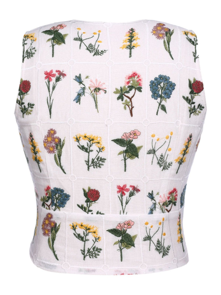 WEISS BLUMEN V-AUSSCHNIT TOPS