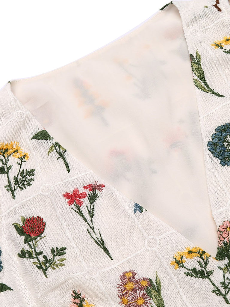 WEISS BLUMEN V-AUSSCHNIT TOPS