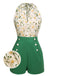 [Vorverkauf] Grün 1950er Blumen Halter Schnürung Vintage Romper