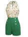 [Vorverkauf] Grün 1950er Blumen Halter Schnürung Vintage Romper