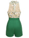 [Vorverkauf] Grün 1950er Blumen Halter Schnürung Vintage Romper