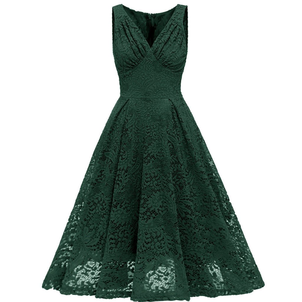 Rosa 1950ER SPITZE BLUMEN SWING KLEID