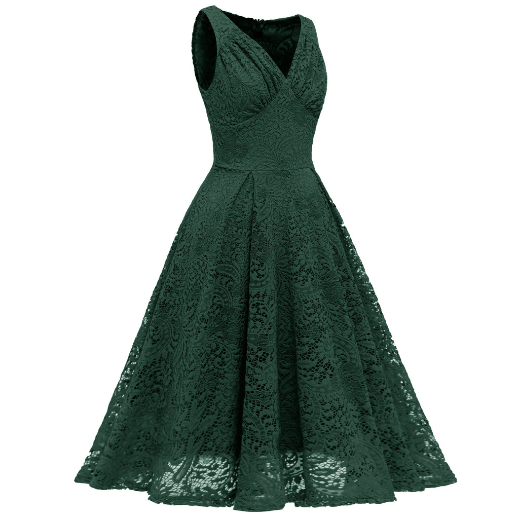 Rosa 1950ER SPITZE BLUMEN SWING KLEID